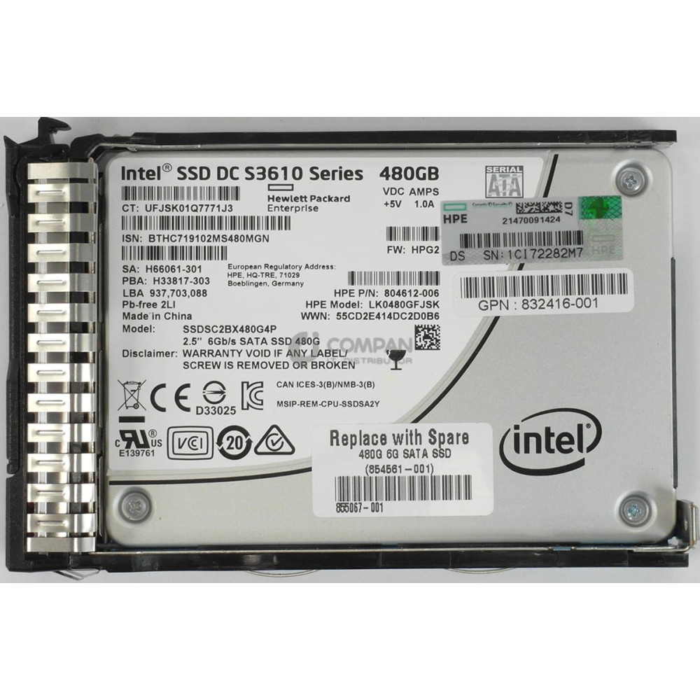 832454-001 HP SSD 480GB SATA 6G 2.5" SFF HOT-SWAP